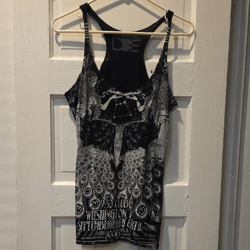 Edgy Constolation Black Graphic Racetrack Tank